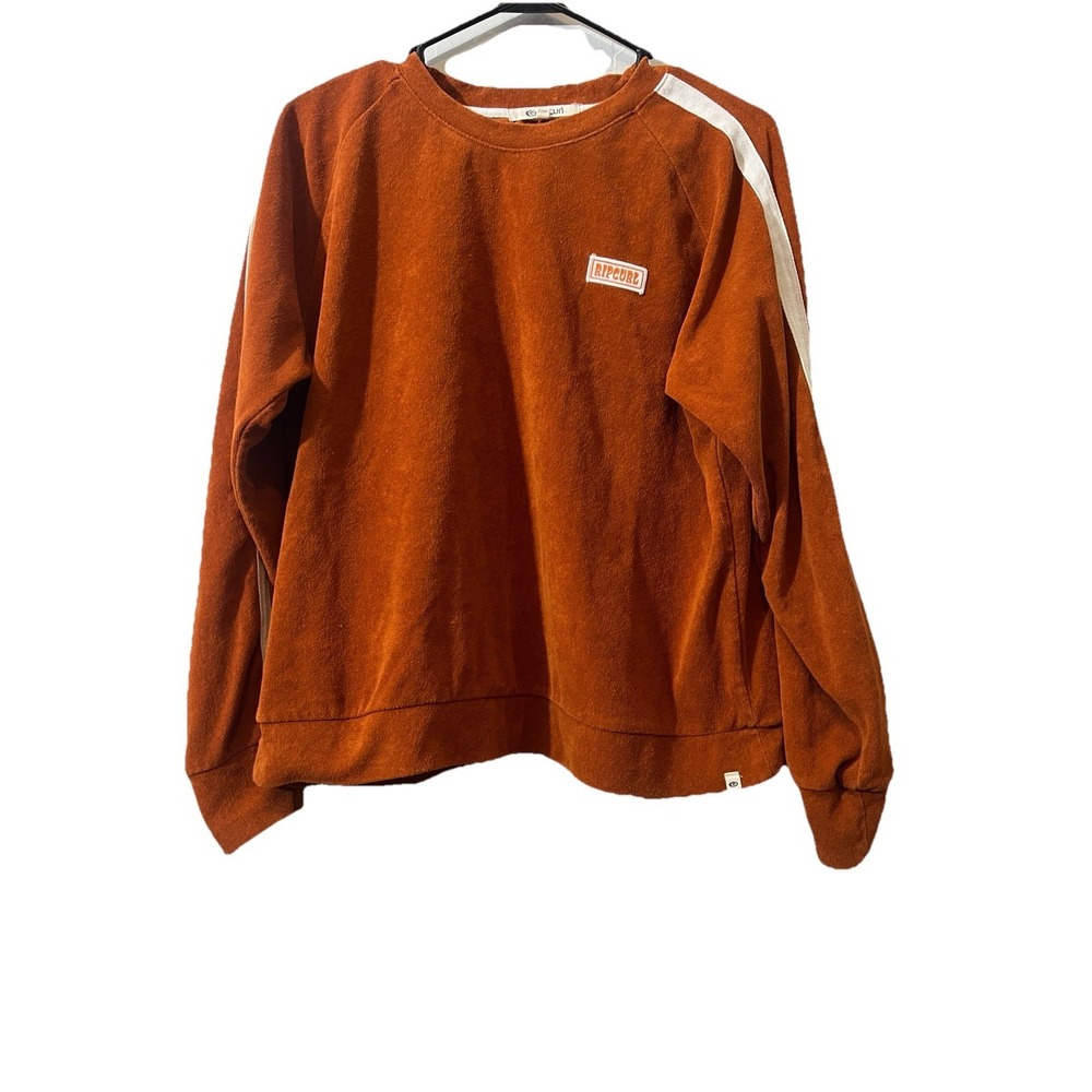 Rip Curl Rust Orange Crewneck Tee with White Shoulder Stripe